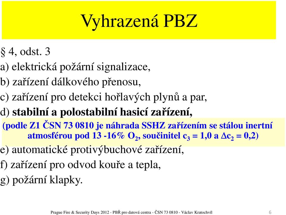 stabilní a polostabilní hasicí zařízení, (podle Z1 ČSN 73 0810 je náhrada SSHZ zařízením se stálou inertní atmosférou pod