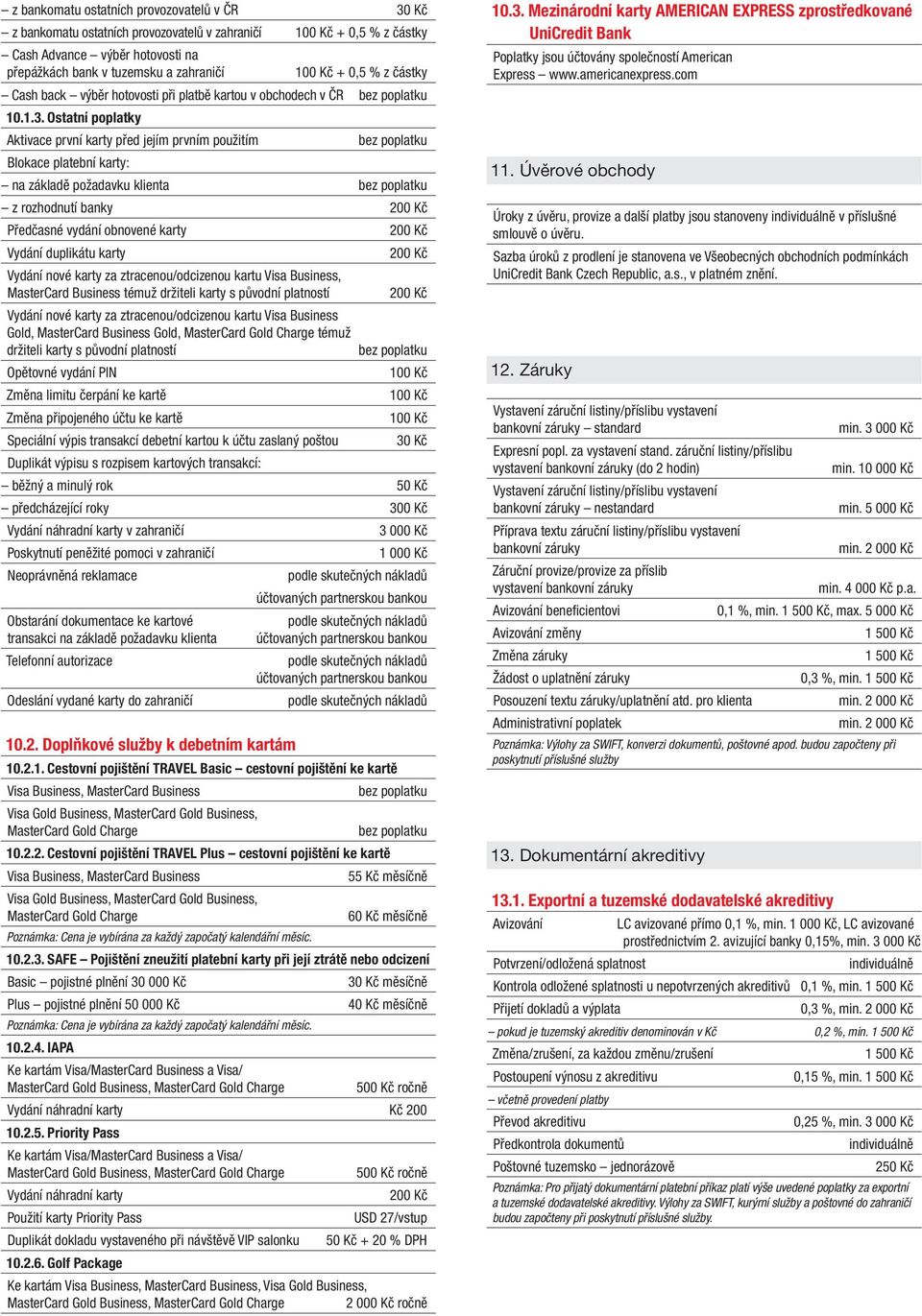 Ostatní poplatky Aktivace první karty před jejím prvním použitím Blokace platební karty: na základě požadavku klienta z rozhodnutí banky Předčasné vydání obnovené karty Vydání duplikátu karty Vydání