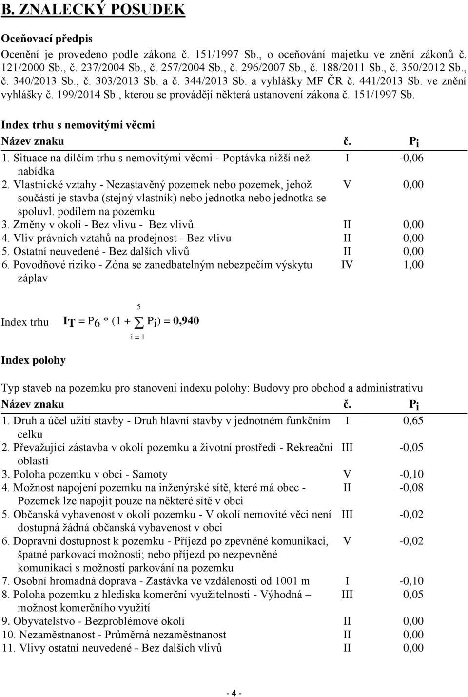 Index trhu s nemovitými věcmi Název znaku č. Pi 1. Situace na dílčím trhu s nemovitými věcmi - Poptávka nižší než I -0,06 nabídka 2.