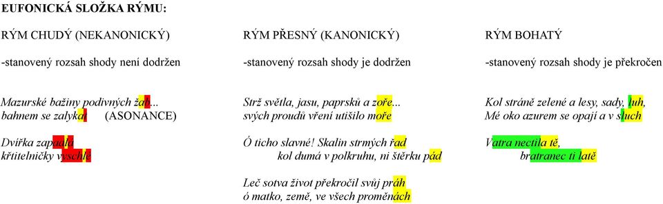 .. Kol stráně zelené a lesy, sady, luh, bahnem se zalykat (ASONANCE) svých proudů vření utišilo moře Mé oko azurem se opají a v sluch Dvířka zapadlá Ó