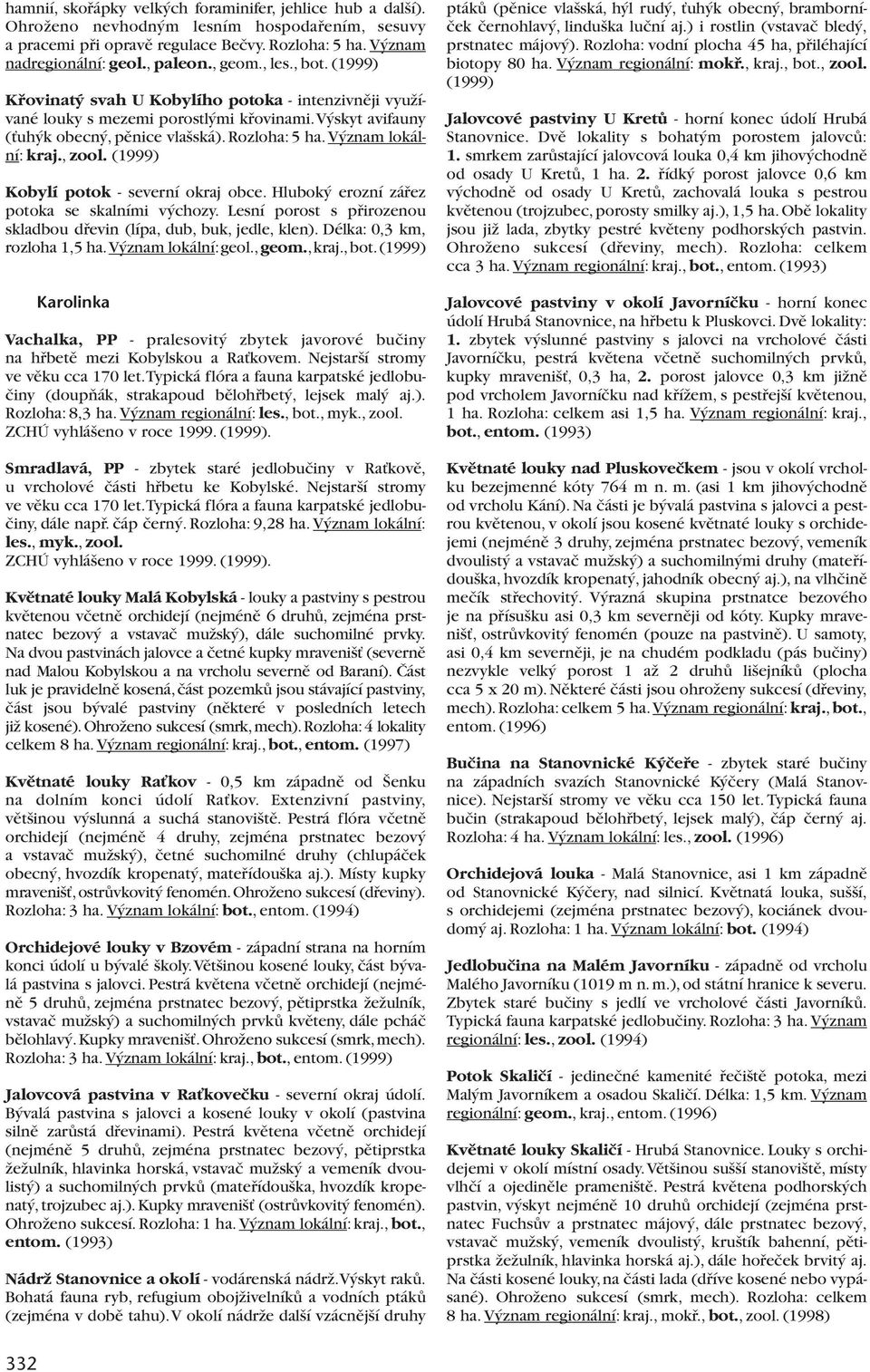 V znam lokální: kraj., zool. (1999) Kobylí potok - severní okraj obce. Hlubok erozní záfiez potoka se skalními v chozy. Lesní porost s pfiirozenou skladbou dfievin (lípa, dub, buk, jedle, klen).