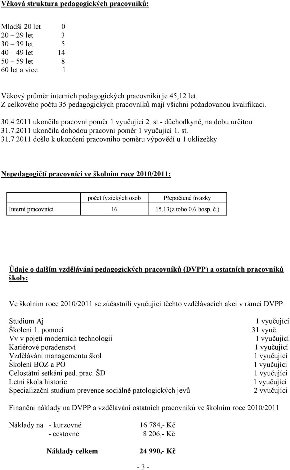 2011 ukončila dohodou pracovní poměr 1 vyučující 1. st. 31.