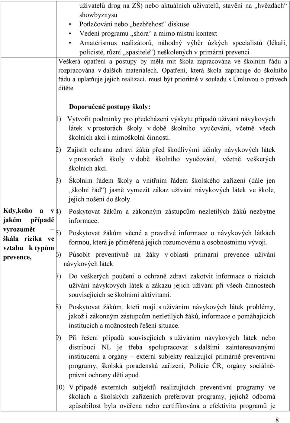 Opatření, která škola zapracuje do školního řádu a uplatňuje jejich realizaci, musí být prioritně v souladu s Úmluvou o právech dítěte.