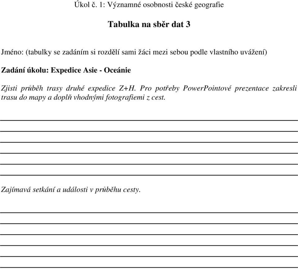 úkolu: Expedice Asie - Oceánie Zjisti průběh trasy druhé expedice Z+H.