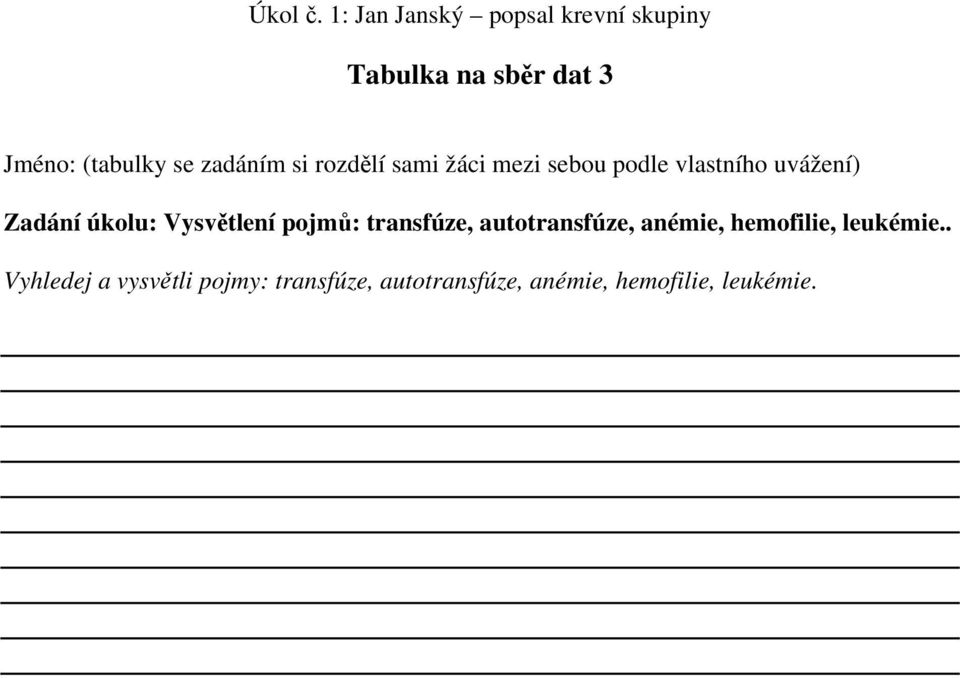 Zadání úkolu: Vysvětlení pojmů: transfúze, autotransfúze,