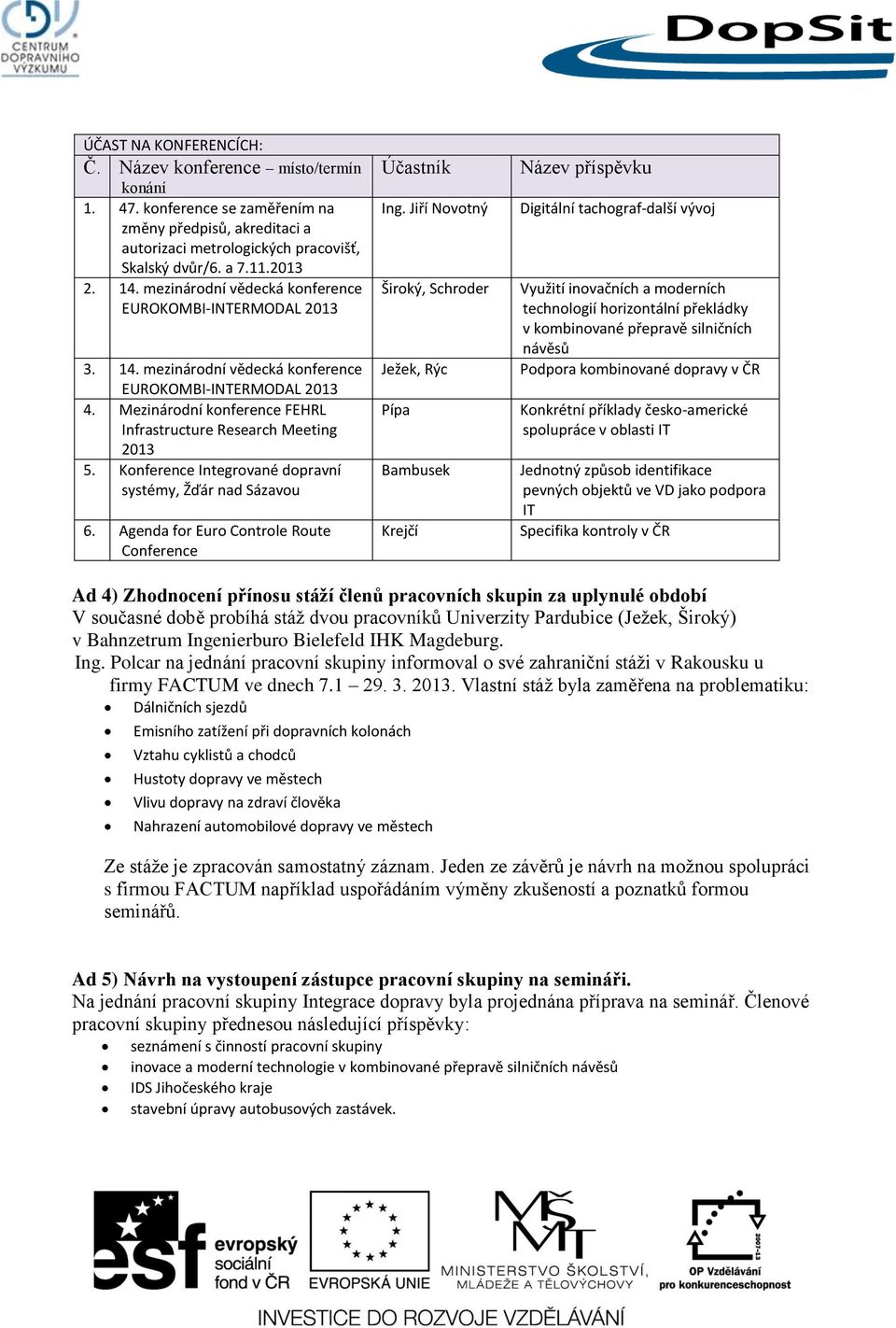 Konference Integrované dopravní systémy, Žďár nad Sázavou 6. Agenda for Euro Controle Route Conference Účastník Ing.