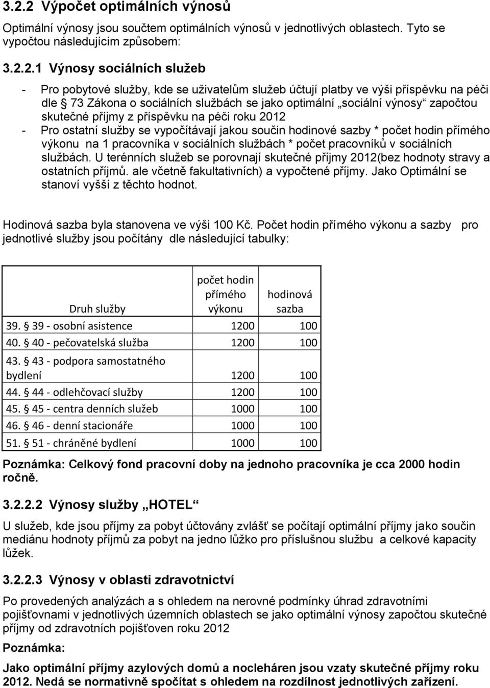 Pro ostatní služby se vypočítávají jakou součin hodinové sazby * počet hodin přímého výkonu na 1 pracovníka v sociálních službách * počet pracovníků v sociálních službách.