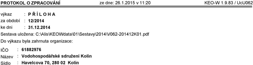 2014 31.12.2014 Sestava uložena: C:\Alis\KEOWdata\01\Sestavy\2014\V062-201412K01.