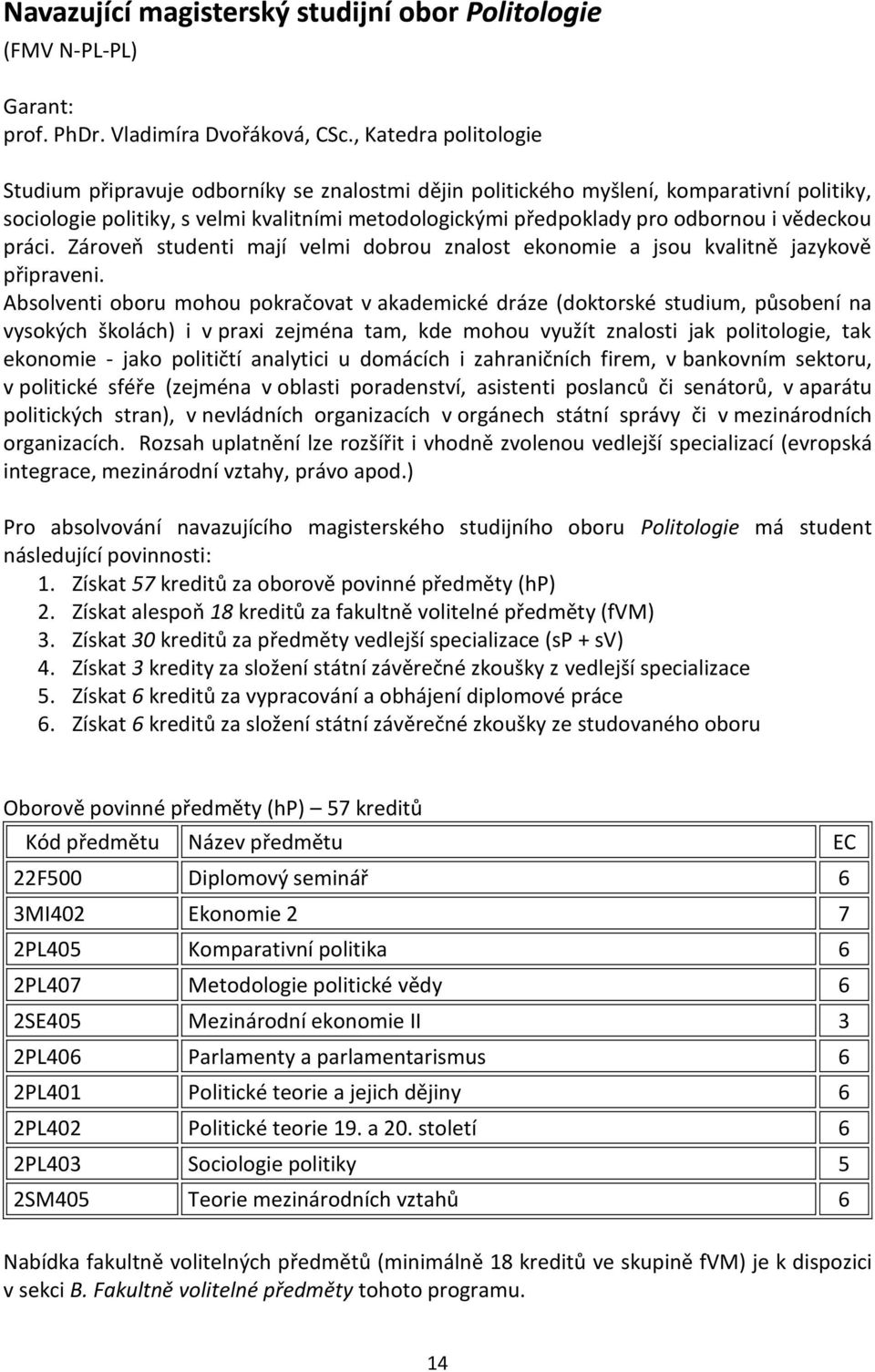 vědeckou práci. Zároveň studenti mají velmi dobrou znalost ekonomie a jsou kvalitně jazykově připraveni.