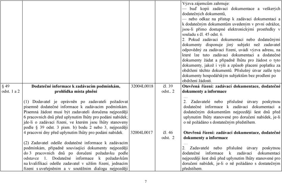 b) bodu 2 nebo 3, nejpozději 4 pracovní dny před uplynutím lhůty pro podání nabídek.