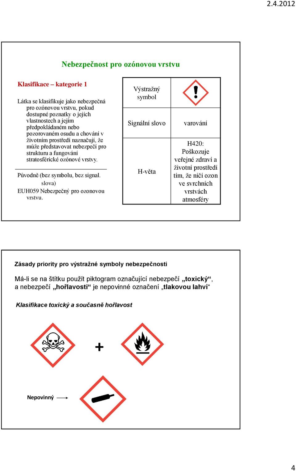 slova) EUH059 Nebezpečný pro ozonovou vrstvu.