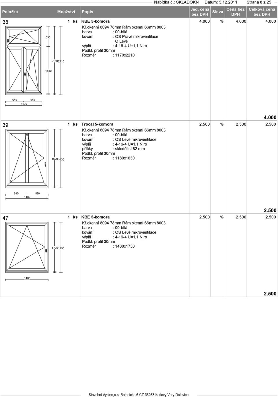 profil 30mm Rozměr : 1170x2210 1530 585 585 1170 39 16001630 1 ks Trocal 5-komora 2.500 % 2.