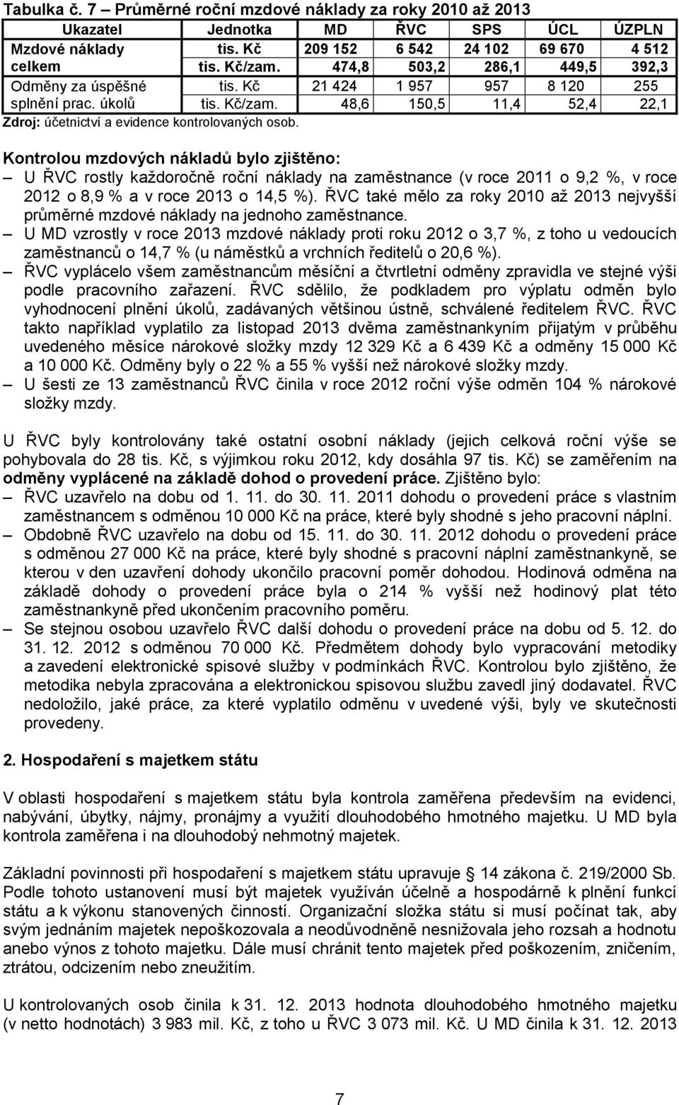 Kontrolou mzdových nákladů bylo zjištěno: U ŘVC rostly každoročně roční náklady na zaměstnance (v roce 2011 o 9,2 %, v roce 2012 o 8,9 % a v roce 2013 o 14,5 %).