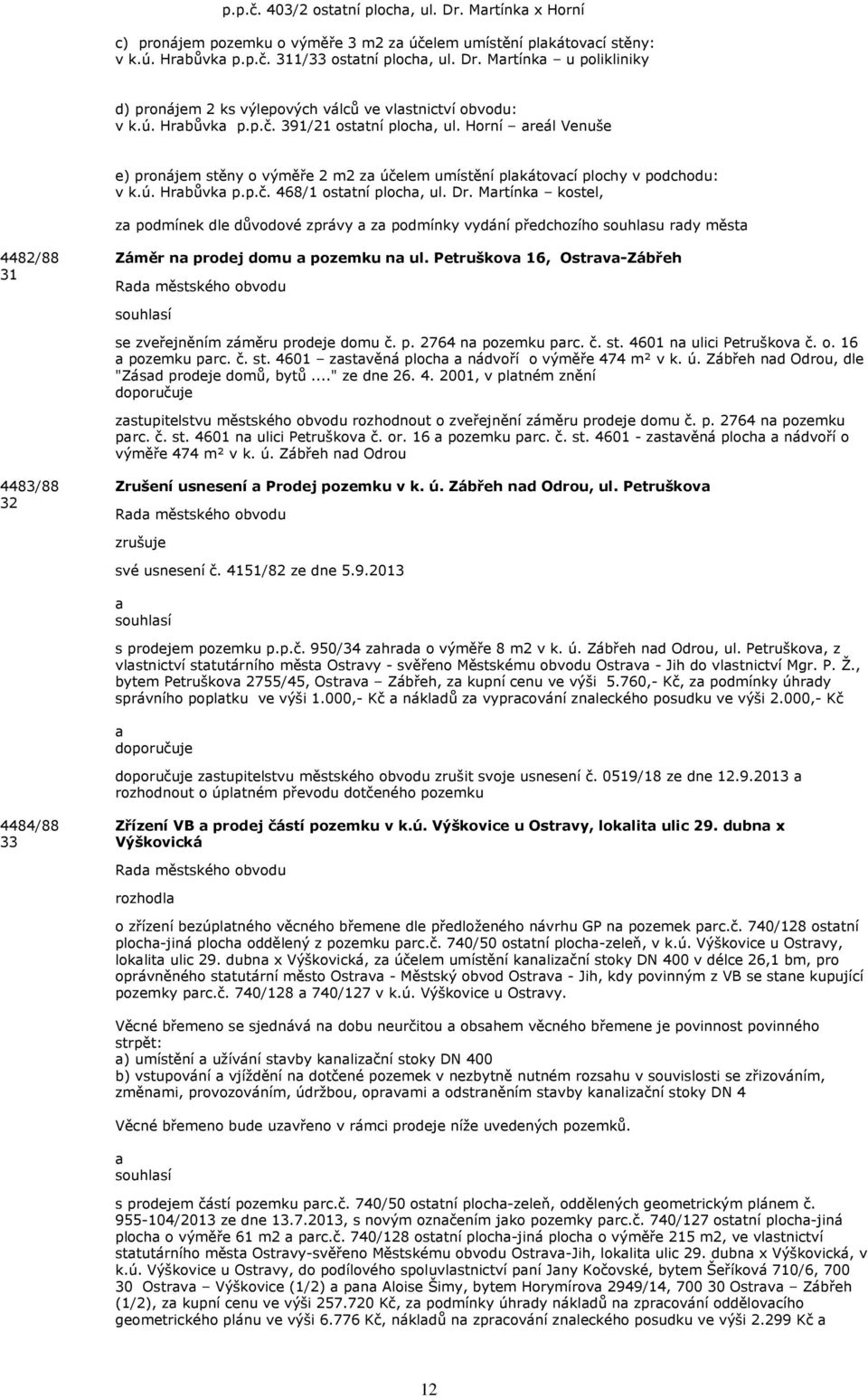 Mrtínk kostel, z podmínek dle důvodové zprávy z podmínky vydání předchozího souhlsu rdy měst 4482/88 31 Záměr n prodej domu pozemku n ul.