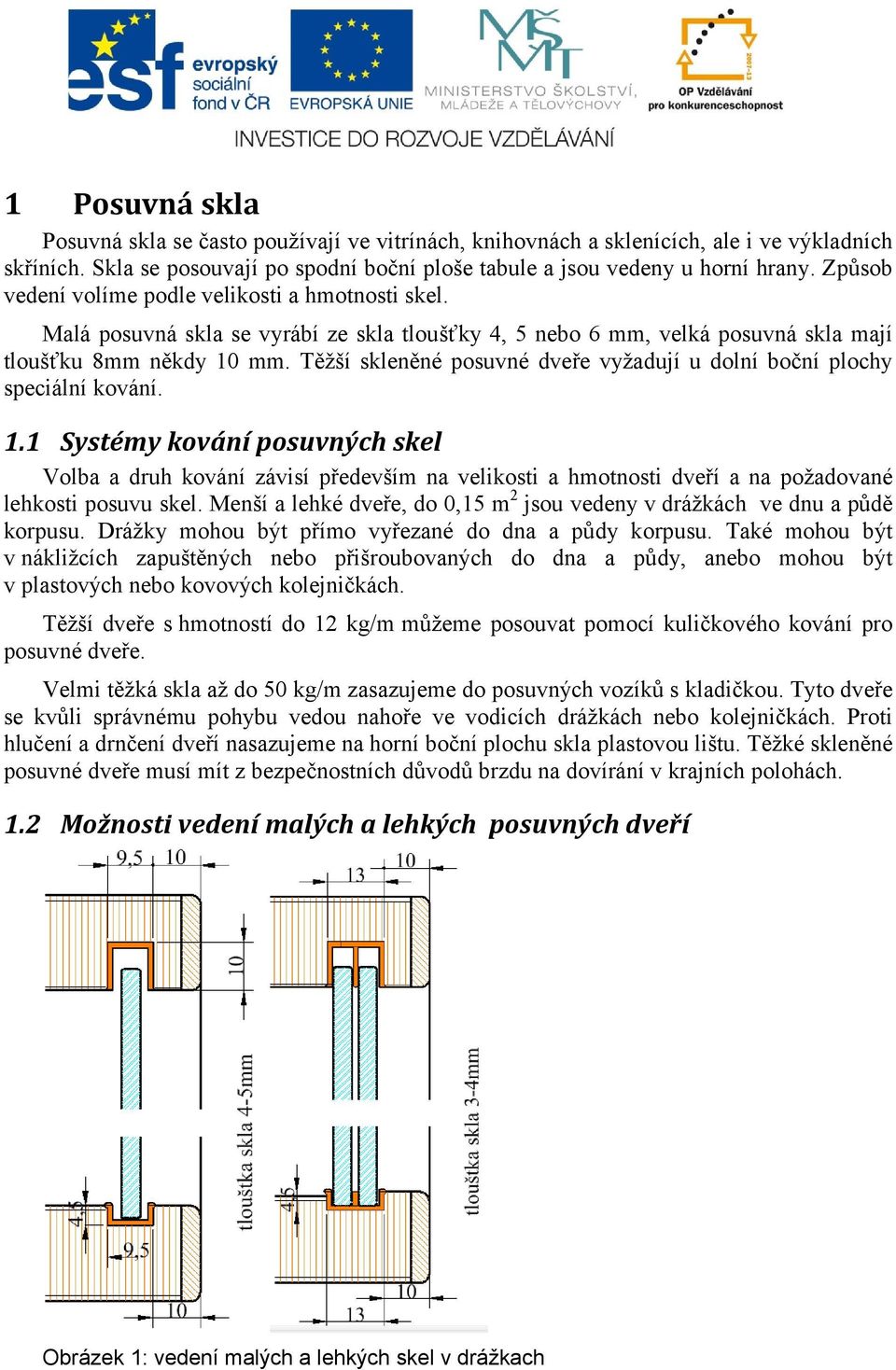 Těžší skleněné posuvné dveře vyžadují u dolní boční plochy speciální kování. 1.