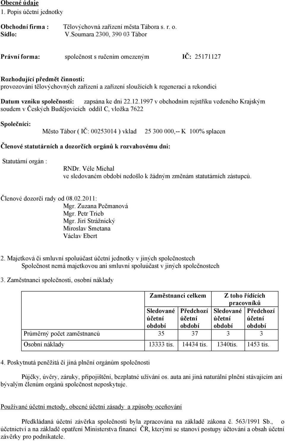 Datum vzniku společnosti: zapsána ke dni 22.12.