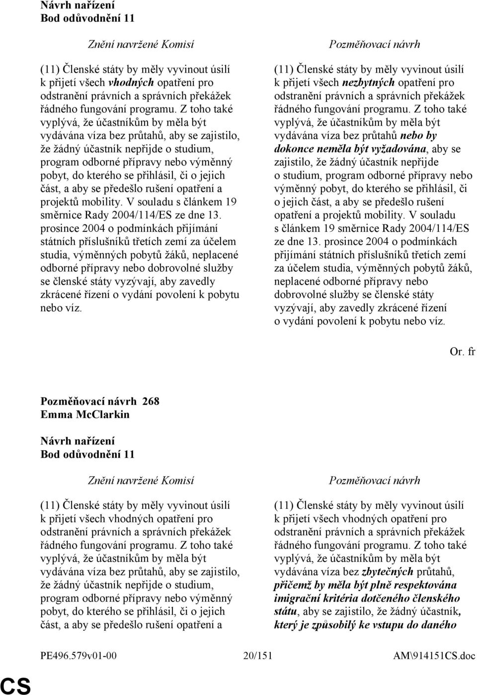 či o jejich část, a aby se předešlo rušení opatření a projektů mobility. V souladu s článkem 19 směrnice Rady 2004/114/ES ze dne 13.