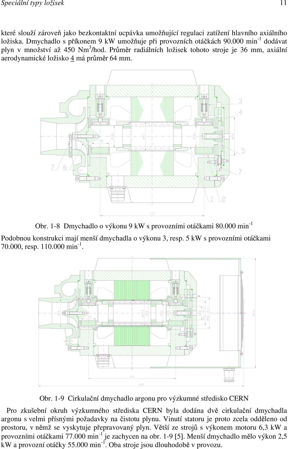 1-8 Dmychadlo o výkonu 9 kw s provozními otáčkami 80.000 min -1 Podobnou konstrukci mají menší dmychadla o výkonu 3, resp. 5 kw s provozními otáčkami 70.000, resp. 110.000 min -1. ( 38) ( 52) Obr.
