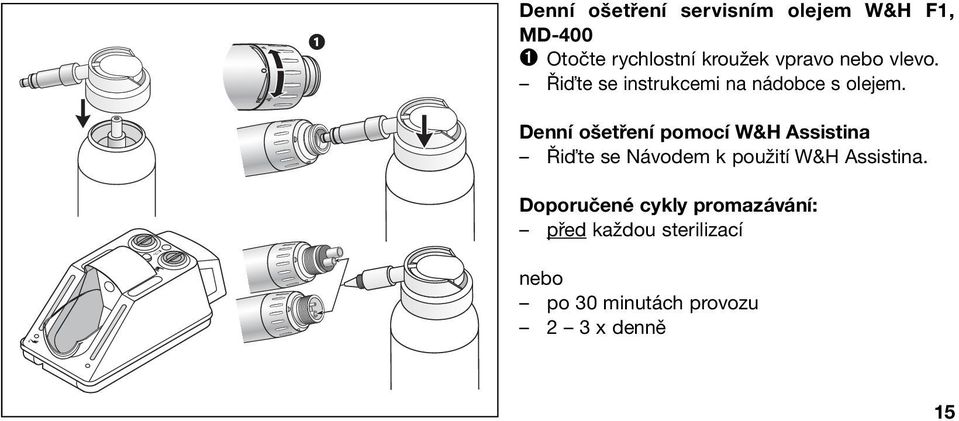 Denní ošetření pomocí W&H Assistina Řiďte se Návodem k použití W&H Assistina.