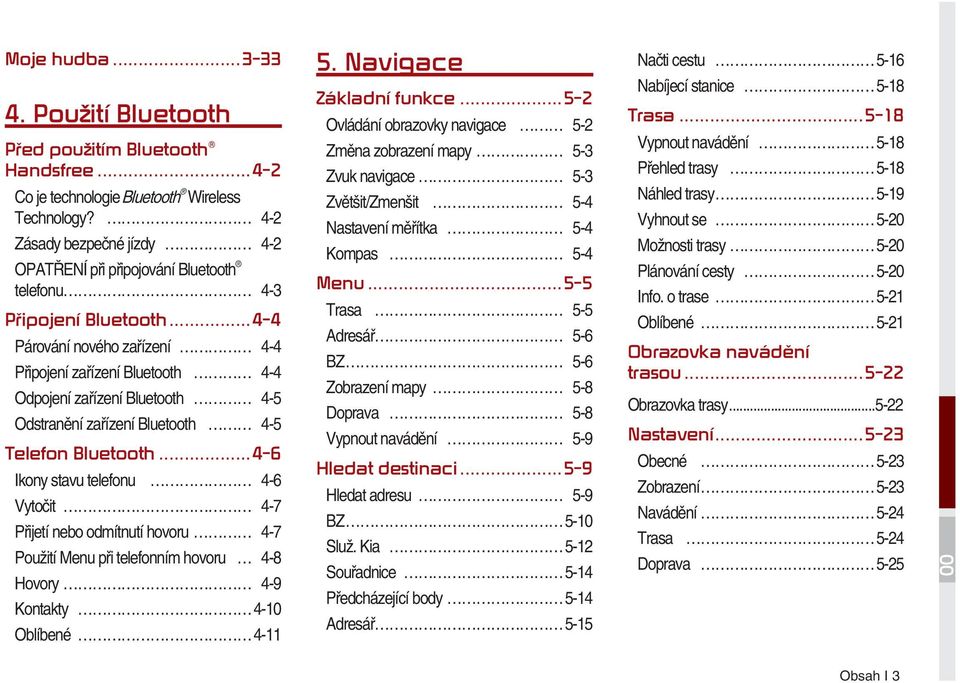 ..4-4 Párování nového zařízení 4-4 Připojení zařízení Bluetooth 4-4 Odpojení zařízení Bluetooth 4-5 Odstranění zařízení Bluetooth 4-5 Telefon Bluetooth.