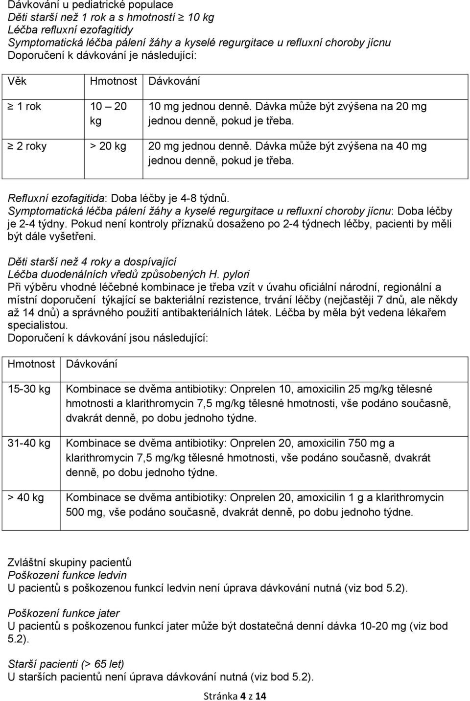 Dávka může být zvýšena na 40 mg jednou denně, pokud je třeba. Refluxní ezofagitida: Doba léčby je 4-8 týdnů.