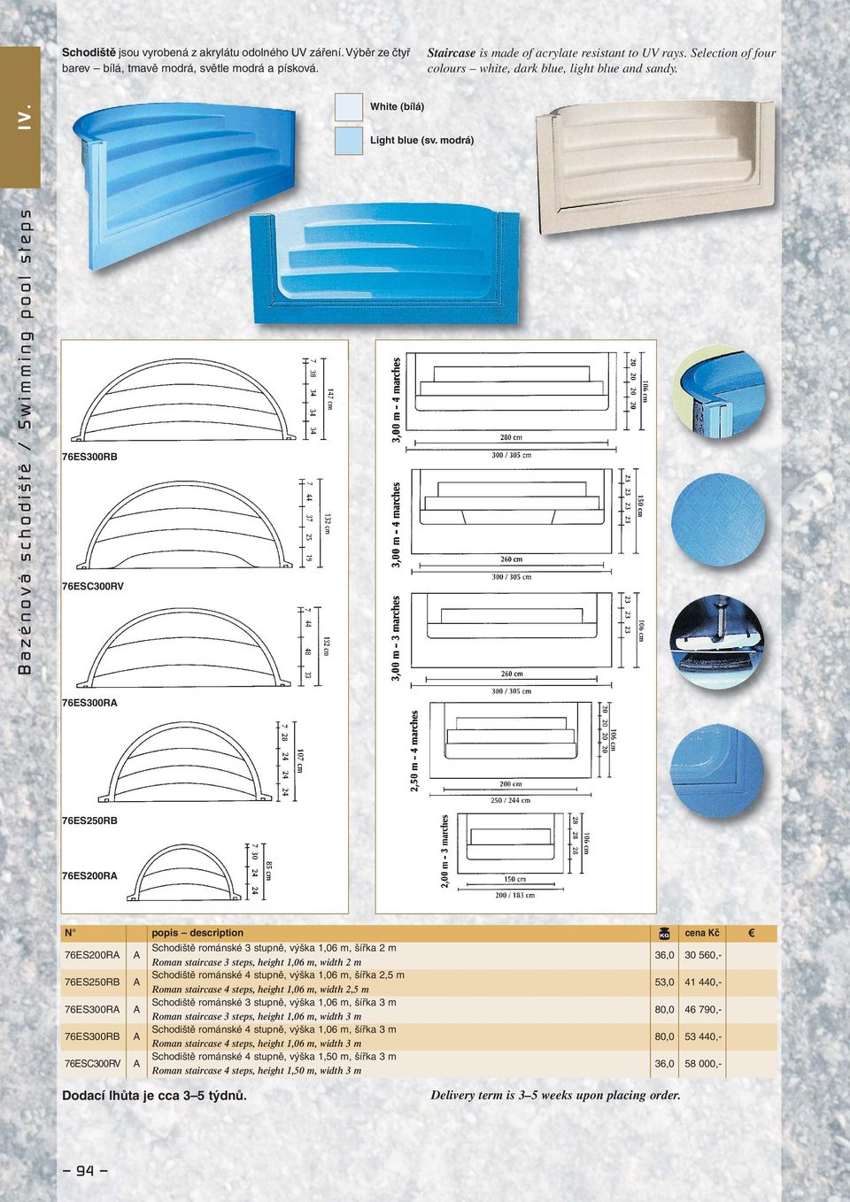modrá) 76ES300RA 76ES250RB 76ES200RA 76ES200RA A Schodiště románské 3 stupně, výška 1,06 m, šířka 2 m Roman staircase 3 steps, height 1,06 m, width 2 m 36,0 30 560,- 76ES250RB A Schodiště románské 4