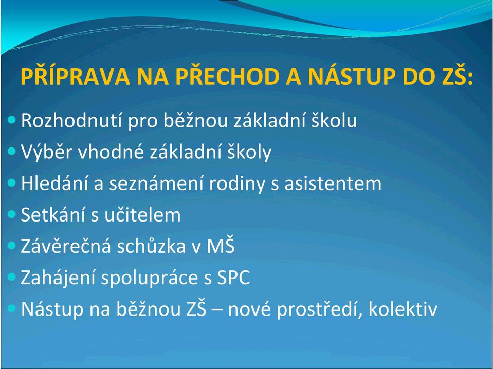 rodiny s asistentem Setkání s učitelem Závěrečná schůzka v MŠ