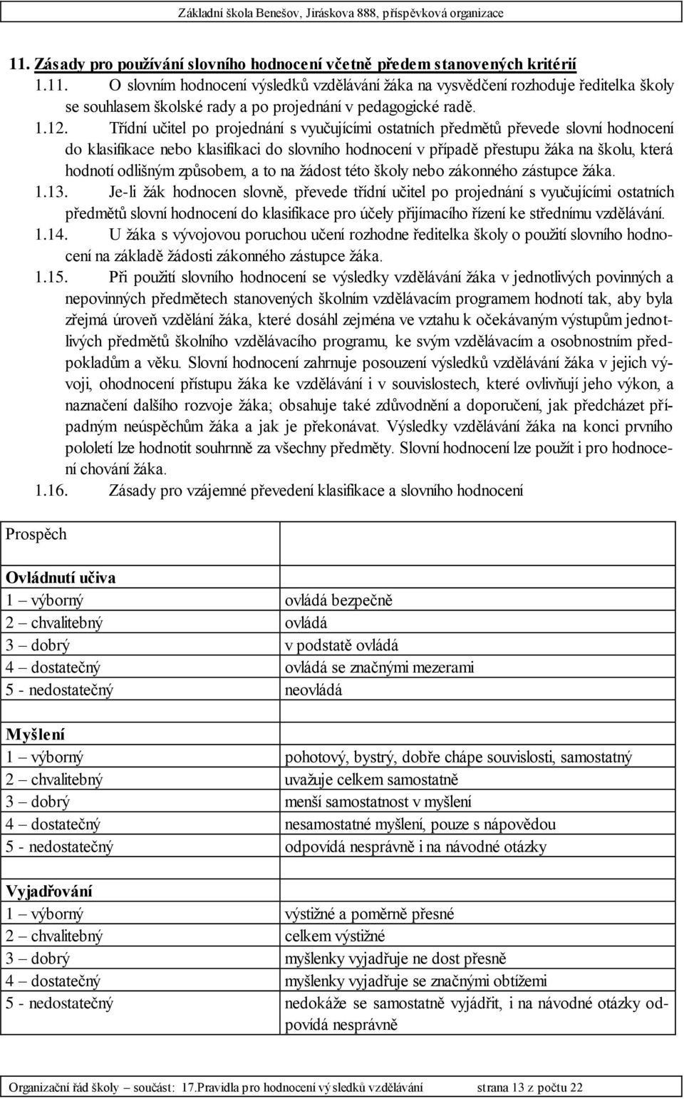 odlišným způsobem, a to na žádost této školy nebo zákonného zástupce žáka. 1.13.