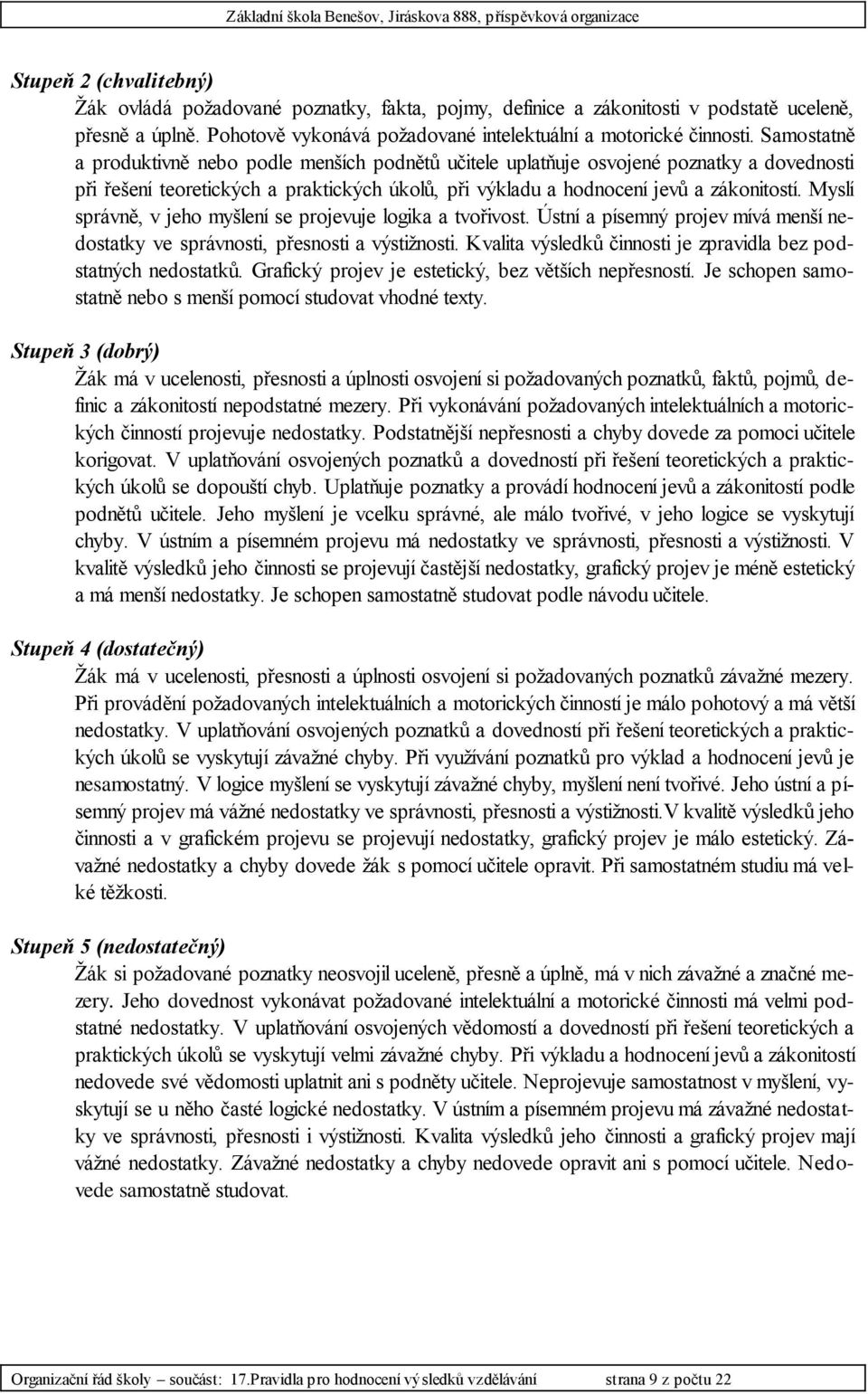 Myslí správně, v jeho myšlení se projevuje logika a tvořivost. Ústní a písemný projev mívá menší nedostatky ve správnosti, přesnosti a výstižnosti.