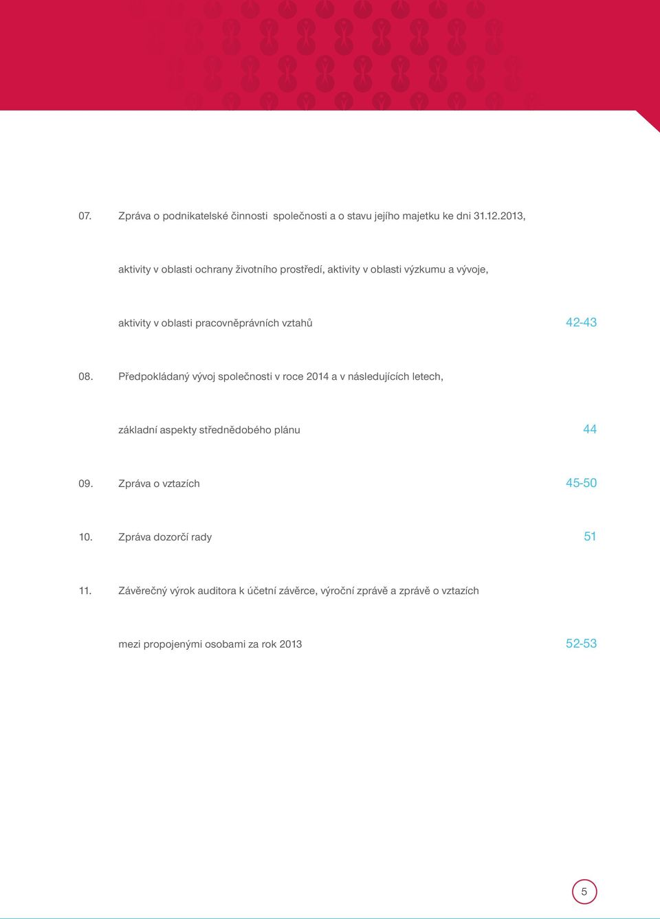 vztahů 42-43 08. Předpokládaný vývoj společnosti v roce 2014 a v následujících letech, základní aspekty střednědobého plánu 44 09.