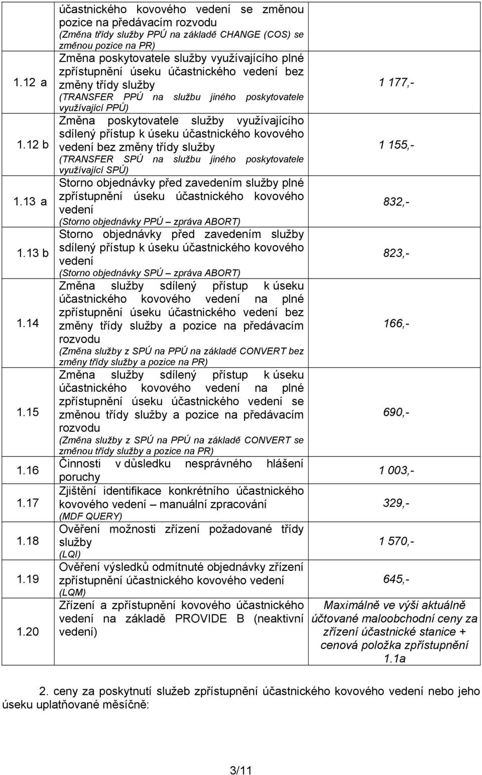 zpřístupnění úseku účastnického vedení bez změny třídy služby (TRANSFER PPÚ na službu jiného poskytovatele využívající PPÚ) Změna poskytovatele služby využívajícího sdílený přístup k úseku