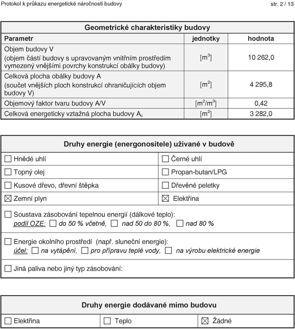 obálky budovy A (souet vnjších ploch konstrukcí ohraniujících objem budovy V) [m 3 ] 10 262,0 [m 2 ] 4 295,8 Objemový faktor tvaru budovy A/V [m 2 /m 3 ] 0,42 Celková energeticky vztažná plocha