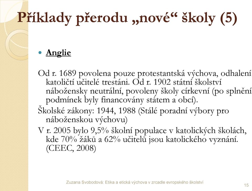 1902 státní školství náboţensky neutrální, povoleny školy církevní (po splnění podmínek byly financovány státem a