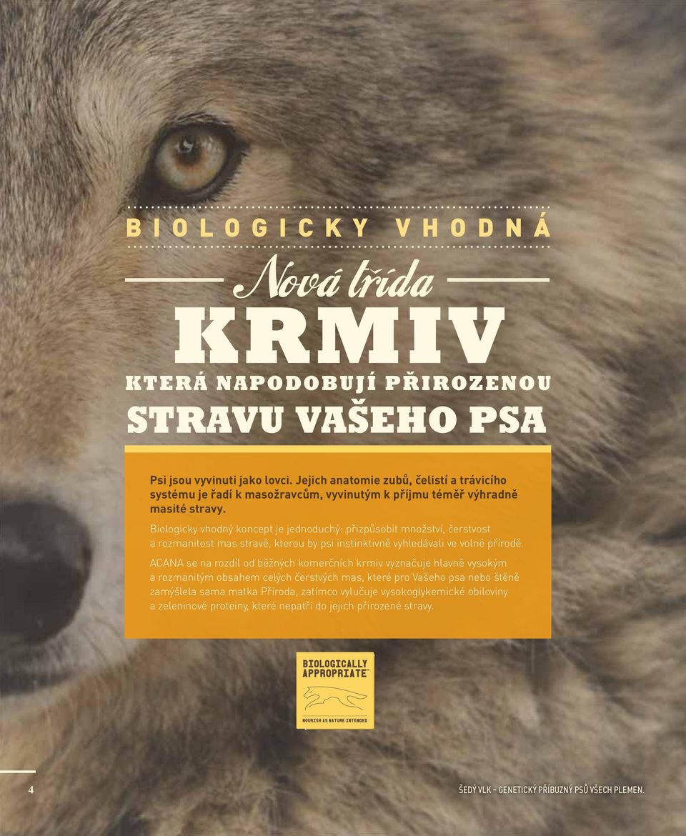 Biologicky vhodný koncept je jednoduchý: přizpůsobit množství, čerstvost a rozmanitost mas stravě, kterou by psi instinktivně vyhledávali ve volné přírodě.