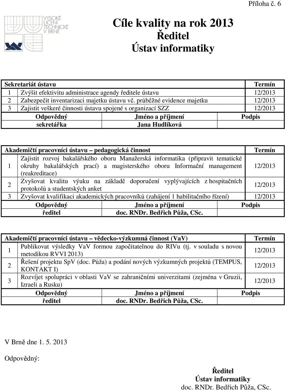 Manažerská informatika (připravit tematické okruhy bakalářských prací) a magisterského oboru Informační management (reakreditace) Zvyšovat kvalitu výuku na základě doporučení vyplývajících z