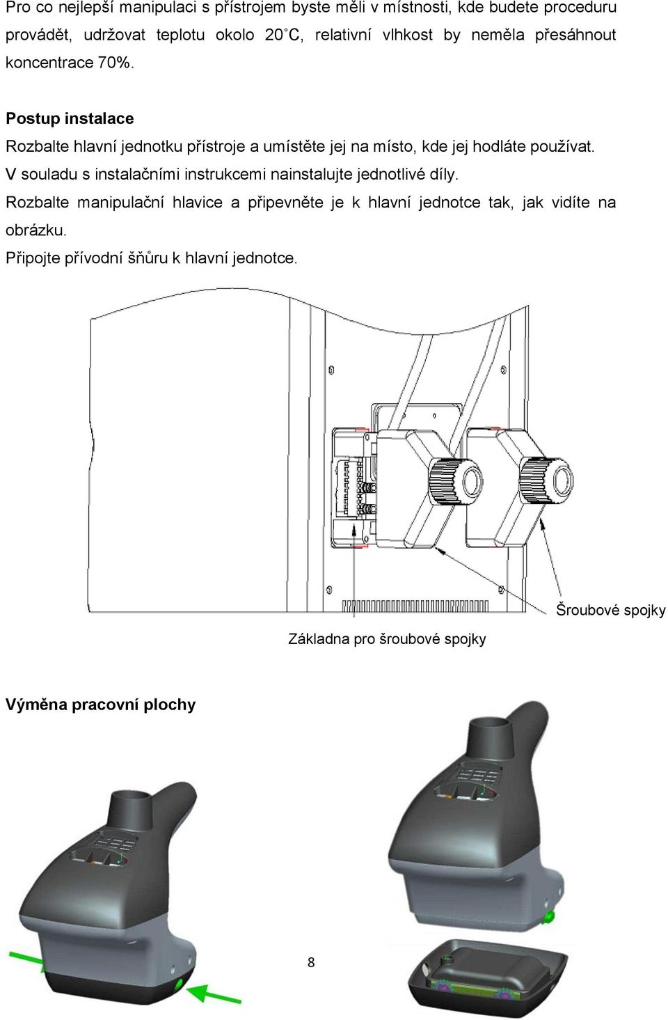 Postup instalace Rozbalte hlavní jednotku přístroje a umístěte jej na místo, kde jej hodláte používat.