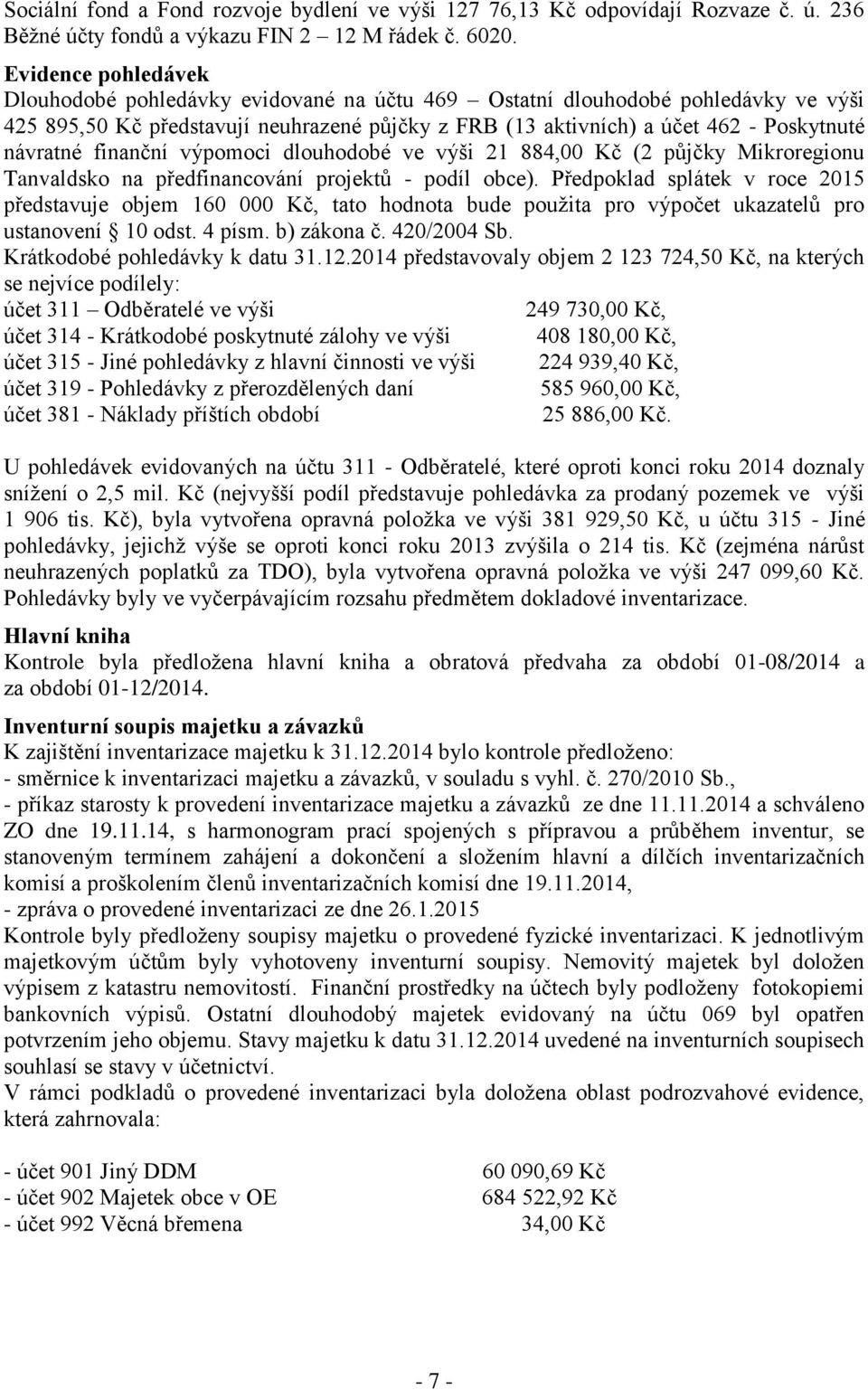 finanční výpomoci dlouhodobé ve výši 21 884,00 Kč (2 půjčky Mikroregionu Tanvaldsko na předfinancování projektů - podíl obce).