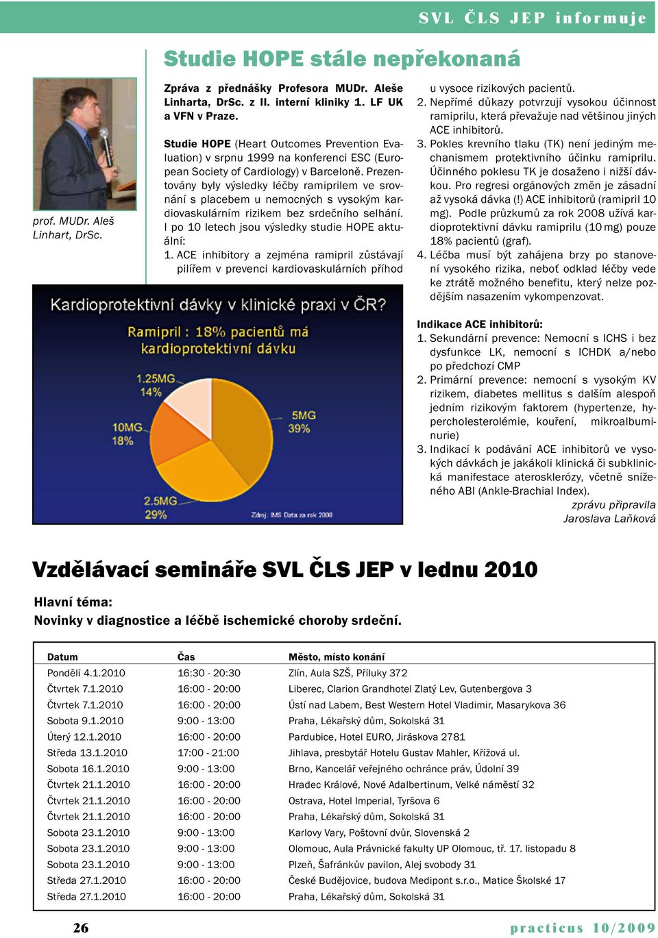 Prezentovány byly výsledky léčby ramiprilem ve srovnání s placebem u nemocných s vysokým kardiovaskulárním rizikem bez srdečního selhání. I po 10 letech jsou výsledky studie HOPE aktuální: 1.