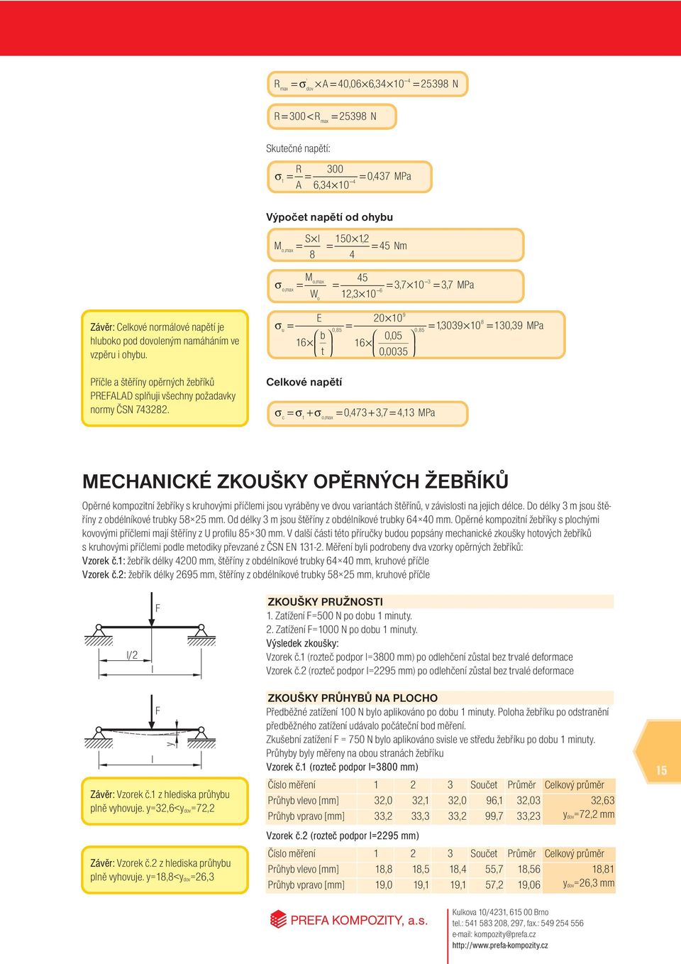 E 0 0,5 0,5,0 0, Pa b 0,05 t 0,005 Cekvé napětí + 0,7+,7, Pa c t,max ECHANICKÉ ZKOUŠKY OPĚRNÝCH ŽEBŘÍKŮ Opěrné kmpzitní žebříky s krhvými příčemi js vyráběny ve dv variantách štěřínů, v závissti na