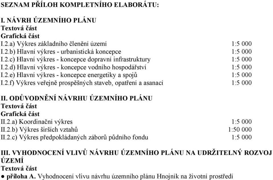 ODŮVODNĚNÍ NÁVRHU ÚZEMNÍHO PLÁNU Textová část Grafická část II.2.a) Koordinační výkres 1:5 000 II.2.b) Výkres širších vztahů 1:50 000 II.2.c) Výkres předpokládaných záborů půdního fondu 1:5 000 III.