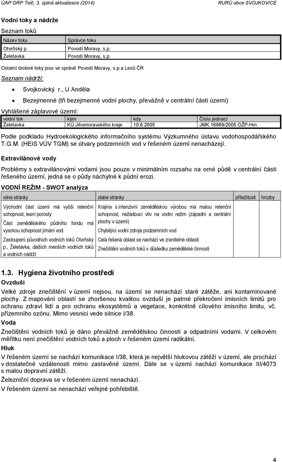 2005 JMK 16889/2005 OŽP-Hm Podle podkladu Hydroekologického informačního systému Výzkumného ústavu vodohospodářského T.G.M. (HEIS VÚV TGM) se útvary podzemních vod v řešeném území nenacházejí.