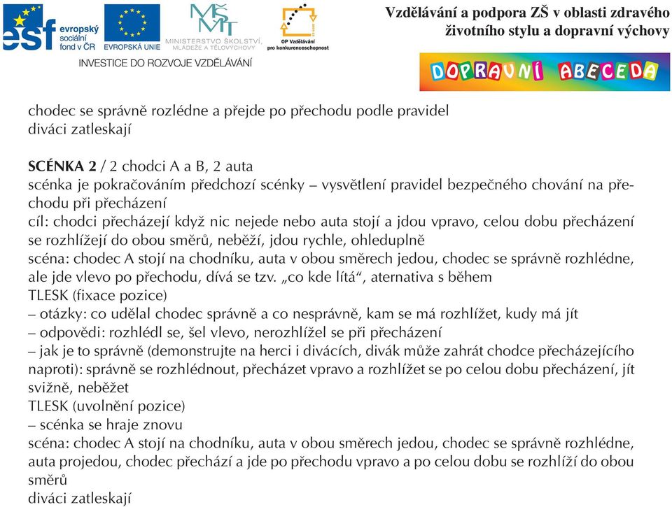 auta v obou směrech jedou, chodec se správně rozhlédne, ale jde vlevo po přechodu, dívá se tzv.