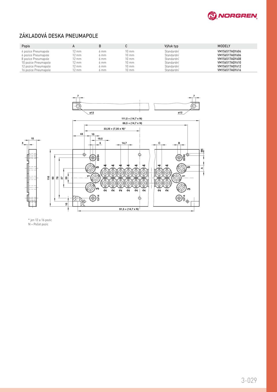 Standardní VM67QY60 pozice Pneumapole mm 6 mm 0 mm Standardní VM67QY6 6 pozice Pneumapole mm 6 mm 0 mm Standardní VM67QY66 7