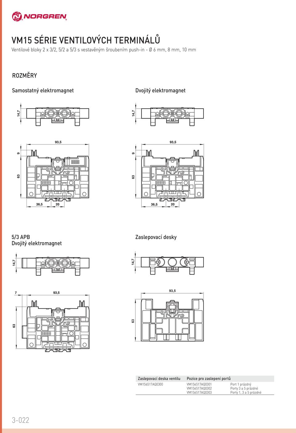 0 / PB Dvojitý elektromagnet Zaslepovací desky,7 7 9, 6 6,7 9, Zaslepovací deska ventilu Pozice