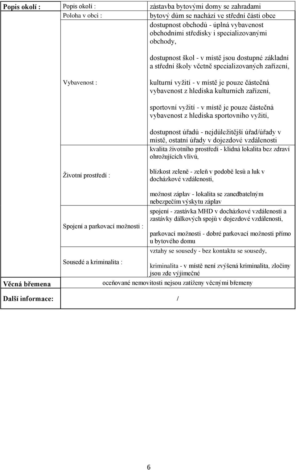 hlediska kulturních zařízení, sportovní vyžití - v místě je pouze částečná vybavenost z hlediska sportovního vyžití, dostupnost úřadů - nejdůležitější úřad/úřady v místě, ostatní úřady v dojezdové