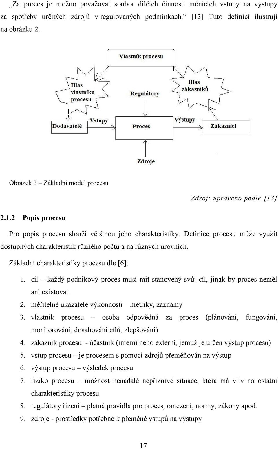 Definice procesu může využít dostupných charakteristik různého počtu a na různých úrovních. Základní charakteristiky procesu dle [6]: 1.