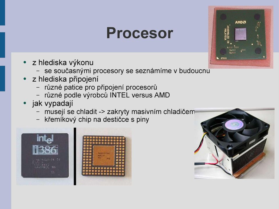 procesorů různé podle výrobců INTEL versus AMD jak vypadají