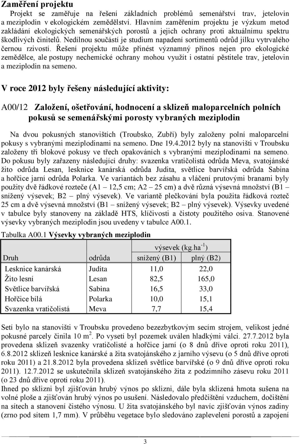 Nedílnou součástí je studium napadení sortimentů odrůd jílku vytrvalého černou rzivostí.