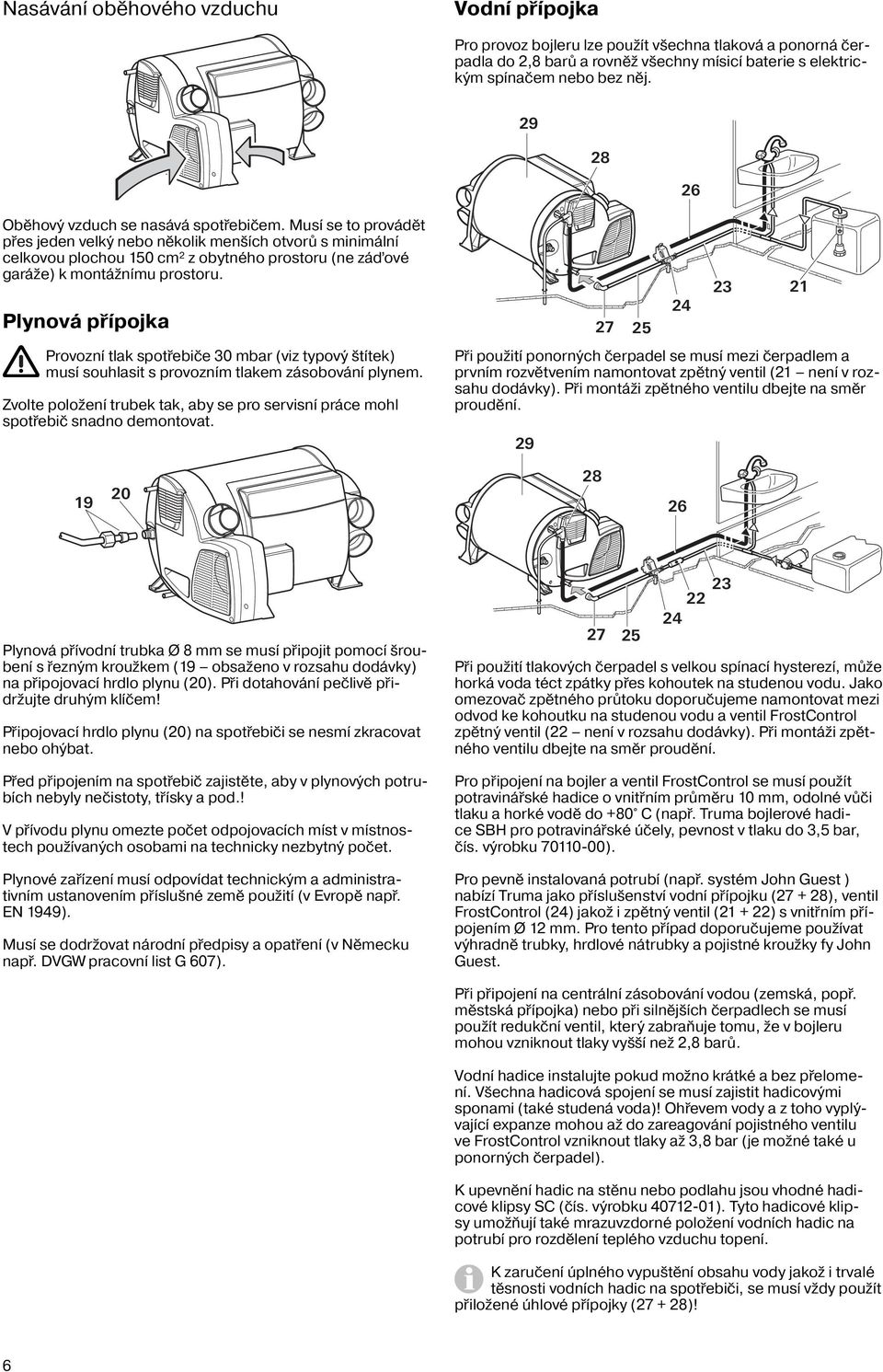 Musí se to provádět přes jeden velký nebo několik menších otvorů s minimální celkovou plochou 150 cm² z obytného prostoru (ne záďové garáže) k montážnímu prostoru.