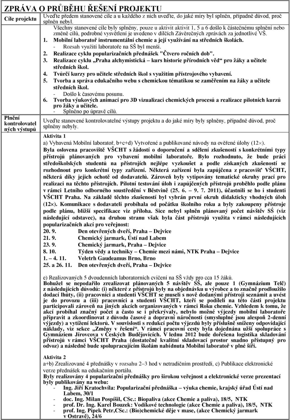 - Rozsah využití laboratoře na SŠ byl menší. 2. Realizace cyklu popularizačních přednášek "Čtvero ročních dob". 3.